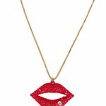 Betsey Johnson Lips With Rhinestone Necklace, Red Photo 2