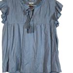 VOY Clothing Blue Pleated Tassels Ruffle Flounce S/S Blouse Large NWT #0442 Photo 0