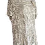 None Tan Beige Nude Lace Crochet Knit Short Sleeve Top Size L NEW Tags Made in Italy Photo 2
