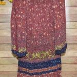 Angie Cute Dress Women’s Size L Floral Boho Puff Bell Sleeve Midi Smocked Lace Photo 0