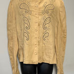 Ralph Lauren Lauren Large Linen Tan Button Down Dress Shirt Eyelet Design Photo 0