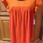 Caslon  Eyelet Flutter Ruffle Short Sleeve‎ Top Blouse in Orange Clay Size 2X Photo 0