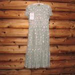 Mac Duggal  35104 Green Multicolor Embroidered V Neck Cap Sleeve Midi Dress Photo 9