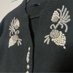 Boston Proper  Black Cardigan Sweater Size Large Embellished Pearl Beaded Floral Photo 4