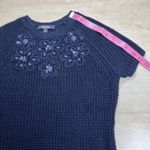 Brooks Brothers  Egyptian Cotton Embellished Knit Top Navy Blue Medium Photo 5