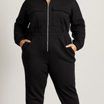 Eloquii New!  black fleece zipped front elastic waist jumpsuit, size 18‎ Photo 0
