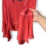 Beaded Long Sleeve Square Cut Neck Boho Top Flowy Fairycore CottageCore Pink Size XS Photo 3