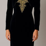 Alex Evenings VTG  Velvet Dress and Bolero Black Gold Embroidered Holiday Glam 14 Photo 0