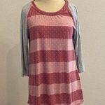 12PM by Mon Ami Pink Polka Dot and Stripe 3/4 inch grey sleeve top Photo 0