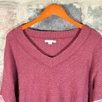American Eagle Burgundy Striped Sleeve V Neck Cropped Sweater Woman's Small Red Photo 6
