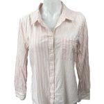 Lucky Brand Pink White Striped Pocket Long Sleeve Button Down Shirt Top Size S Photo 0