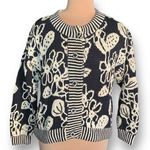 Vintage 90s Cardigan Sweater Round Neck Cropped Knit Black Oatmeal Dark Floral Size XS Photo 0