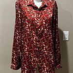 ZARA  red orange floral satin button down shirt Photo 7