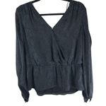 Banana Republic  Top Blouse Satin Surplice Neckline Peplum Snake Print Blue M Photo 0