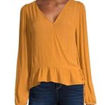 Arizona Jeans Arizona Jean Co long sleeve mustard yellow wrap top size small NWT Photo 0