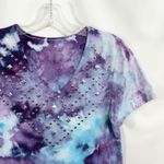 Crystal Kobe Medium Top Handmade Tie Dye Studded V Neck Tee Purple Blue 643 Photo 3