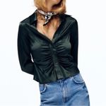 ZARA  Pleated Satin Effect Shirt Green Photo 1