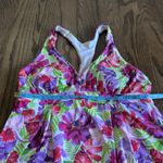 Lands End Womens Bright Floral Palms Racerback Tankini Swim Suit Top Size 10 Purple Photo 6