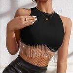 SheIn Black Beaded Fringe Tank Top Photo 0