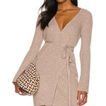 L'Academie  Silas Wrap Cardigan Sweater Dress in Heather Oatmeal L Photo 0