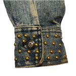 Vintage 80s Cropped Denim Jacket Studded Rhinestone Buttons USA Made Opal Size S Blue Photo 3