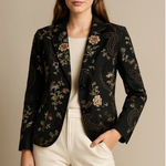 Coldwater Creek Silk Floral Embroidered Blazer Jacket Black Cottagecore M Photo 0