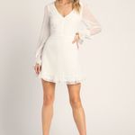 Lulus  Sheer Attraction White Long Sleeve Ruffled Mini Dress Photo 3