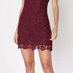 Lulus New! Lulu’s ‘Love Poem’ Burgundy Lace Halter Mini Dress Women’s Size Small Photo 0