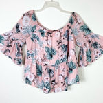 a.n.a  Pink & Green Floral Off the Shoulder Half Bell Sleeve Blouse Photo 0