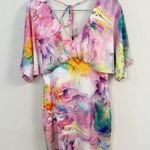 Aidan Mattox  Satin Flared Short Sleeve Mini Dress Size 2 Pink Multicolor Photo 0