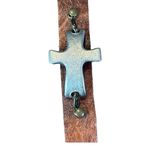 Lenny & Eva Leather Cross Bracelet Faith Over Fear Religious Silver Tone Boho Brown Photo 1