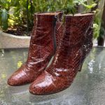 Authentic Snakeskin Brown Jean Perry Made In Italy Zip Ankle Boots Size 8.5 39 Photo 0