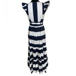 Crown & Ivy Modest Navy and White Striped Belted Maxi Dress Photo 1