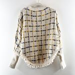 Anthropologie RAGA  Dulce Plaid Pommed Knit Poncho Sweater Ivory Small Photo 4