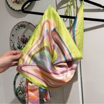 Retro Pattern Scarf Cowl Neck Top Green Size L Photo 2