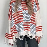 POL NWT  Orange and Blue, and White Patterned Turtleneck Sweater Photo 0