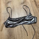 SKIMS  | NWT Metallic Carbon Gray Swim Micro Scoop Tie Beach Bikini Rave Top, XL Photo 2