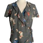 Maurice's Black Checkered Wrap Top Medium Floral Ruffle Peplum Puff Sleeve Photo 0