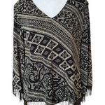 R & M Richards R M Richards Blouse Printed Beaded Fringe Black White Womens Size 16 Photo 0