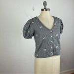 Madewell Embroidered Flannel Bubble-Sleeve Crop Shirt Photo 2