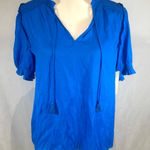 Lizard Thicket Royal blue tassled vneck flowy top size small NWT Photo 0