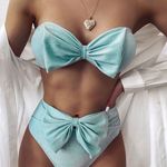 Boutique icy green bow tie high waist swimsuits Photo 0