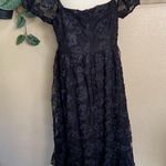 Notable Elegance Black Mesh Floral Applique Bustier Midi Dress Size L Photo 3