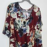 Pink Coconut Boutique Pink Coconut Burgundy Floral V-Neck Tunic Short Sleeve Oxblood Swing Top Photo 4