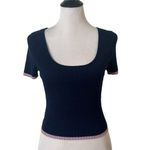 Lulus  Ribbed Knit Crop Top Size S Blue Baby Tee Striped Minimalist Soft‎ Girl Photo 1