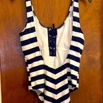 Nautical Blue and White One Piece Swimsuit with Wide Straps Size L Photo 1