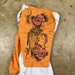 Harley Davidson Y2K Womens Raglan L Orange White Rose Tribal Tattoo Rhinestone Photo 4
