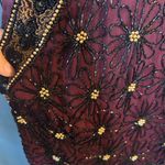 Papell Boutique  Burgundy and Gold Embroidered Blouse Photo 3