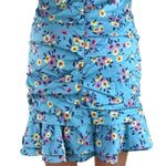 ZARA  Blue Floral High Waisted Fitted Stretch Ruched Ruffle Mini Skirt Size S Photo 2