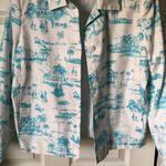 Talbots White 100% Cotton Jacket Turquoise Toile Print Button Blazer top Sz 6 P Photo 2